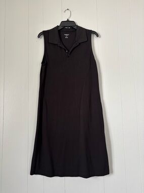 Workshop Black Sleeveless Collared Dress Cotton Polo Midi Casual Minimalist L